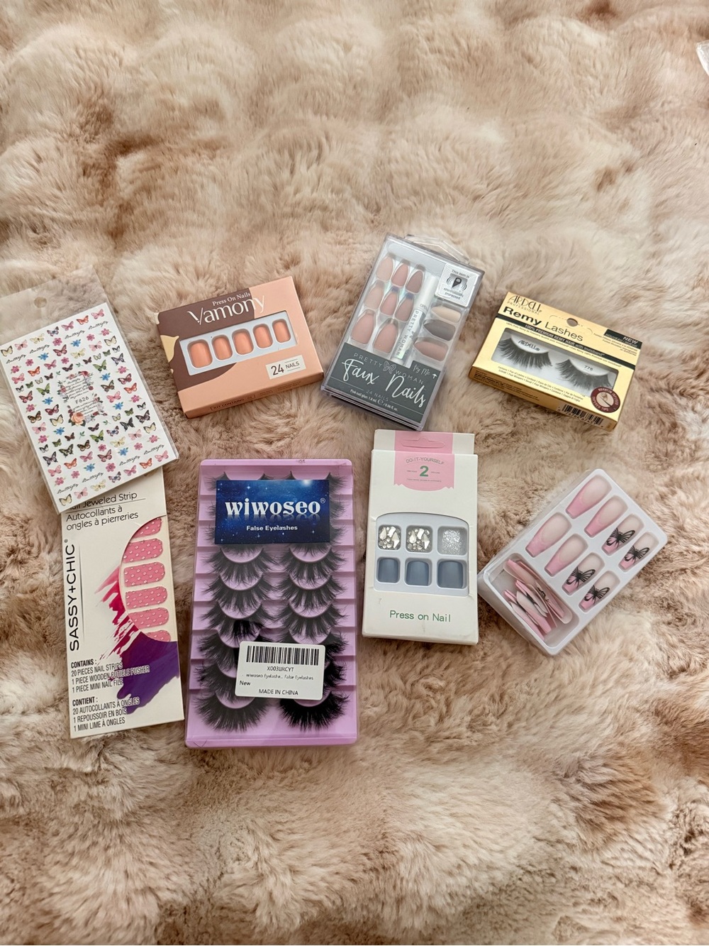 Assorted Pink Press-On Nail Set And Lashes - Multiple Styles